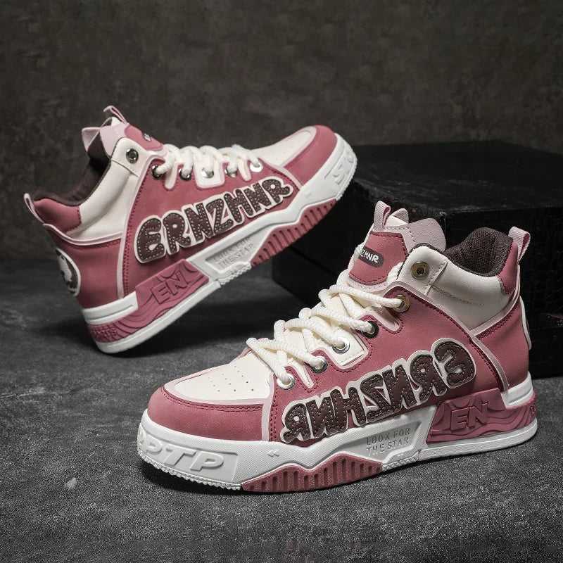 Mens Skate Shoes Flat High-top Leather Comfortable Outdoor Walking Casual Footwear Trendy High-top Lace-up Tennis Sneakers Man - Melo