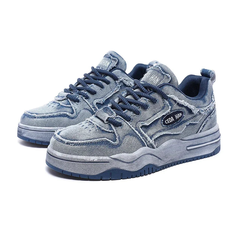 Men's Personalized Denim Retro Fashion Skateboarding Shoes Versatile Men's Sports Shoes Couple Outdoor Sports and Casual Shoes - Melo