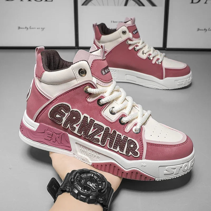 Mens Skate Shoes Flat High-top Leather Comfortable Outdoor Walking Casual Footwear Trendy High-top Lace-up Tennis Sneakers Man - Melo