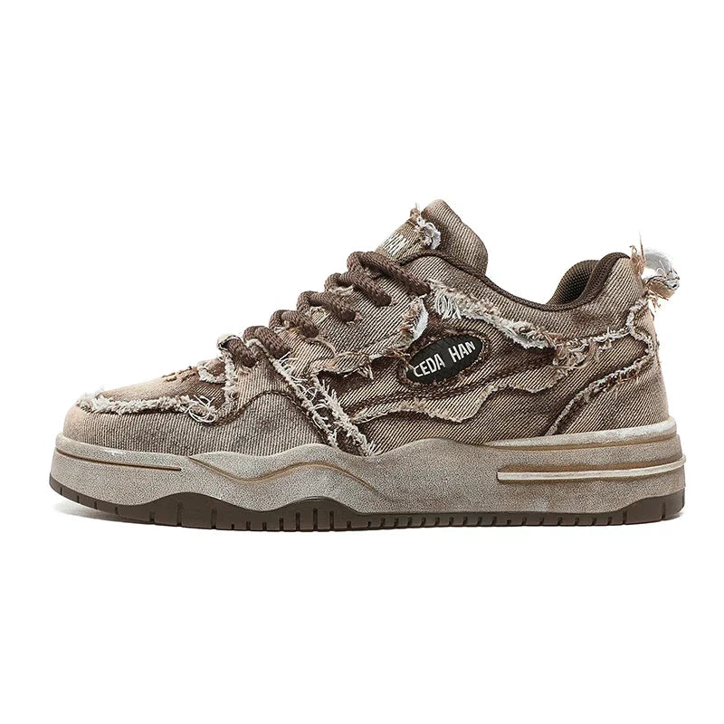 Men's Personalized Denim Retro Fashion Skateboarding Shoes Versatile Men's Sports Shoes Couple Outdoor Sports and Casual Shoes - Melo