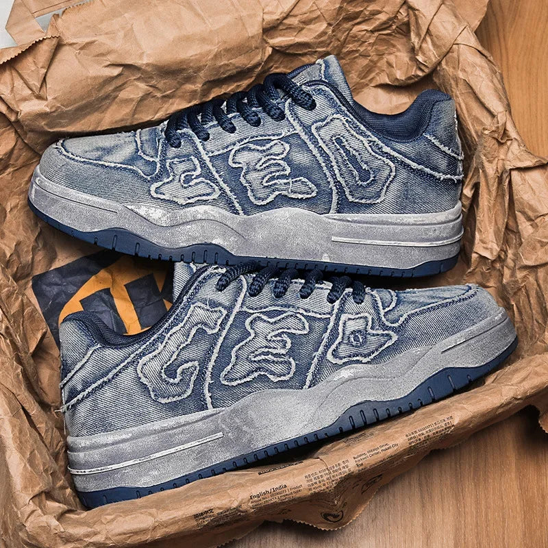 2024 Summer New Washed Denim Couple Shoes with Soft Sole Casual Dirty Board Shoes Non-slip Wear-resistant Sports Shoes for Men - Melo