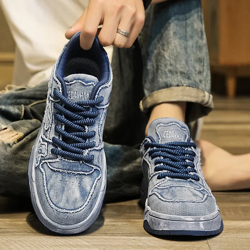 2024 Summer New Washed Denim Couple Shoes with Soft Sole Casual Dirty Board Shoes Non-slip Wear-resistant Sports Shoes for Men - Melo