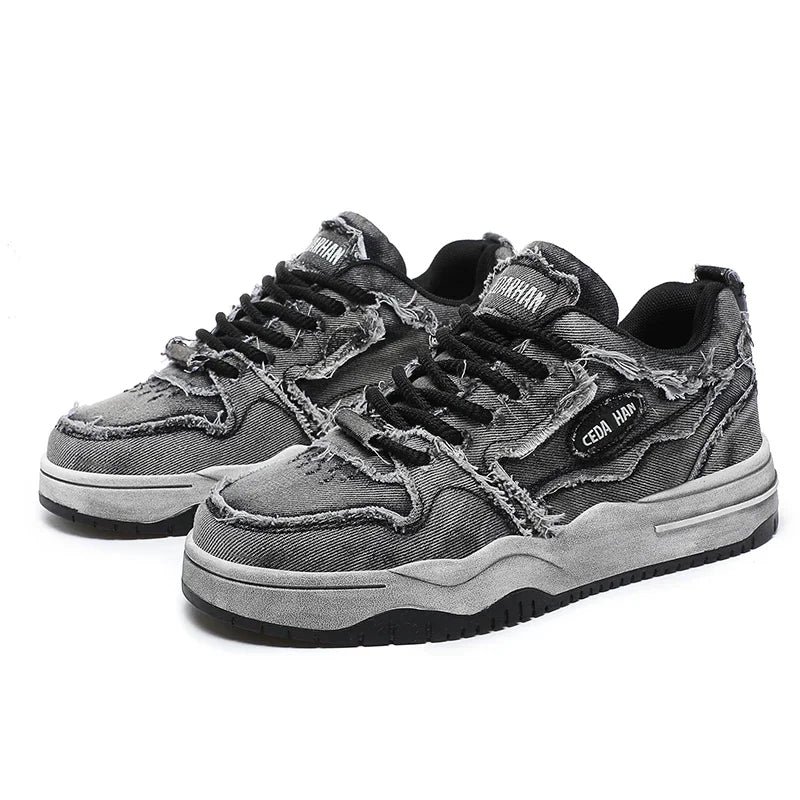 Men's Personalized Denim Retro Fashion Skateboarding Shoes Versatile Men's Sports Shoes Couple Outdoor Sports and Casual Shoes - Melo