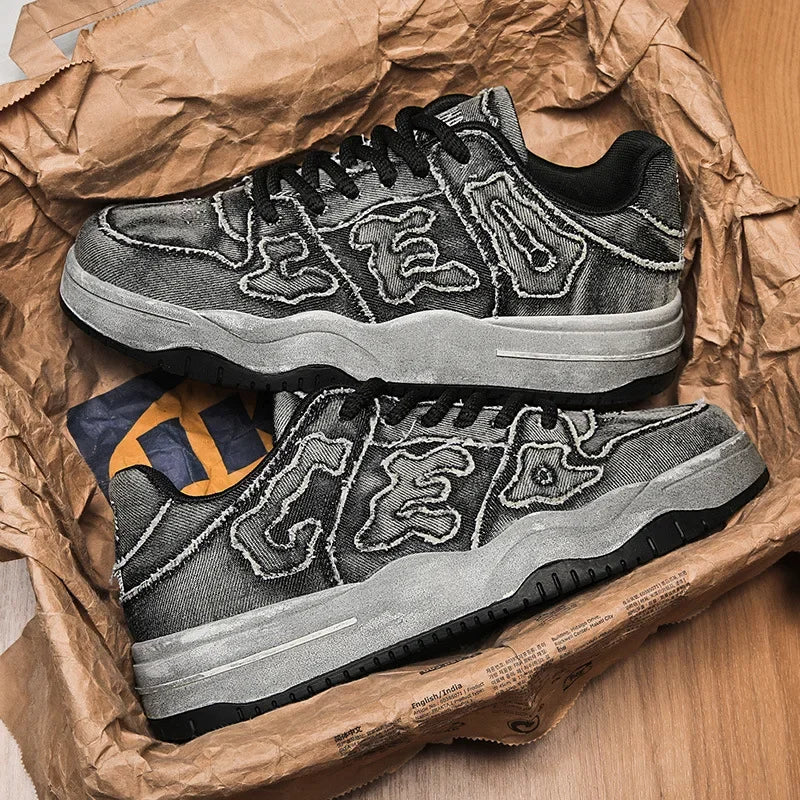 2024 Summer New Washed Denim Couple Shoes with Soft Sole Casual Dirty Board Shoes Non-slip Wear-resistant Sports Shoes for Men - Melo