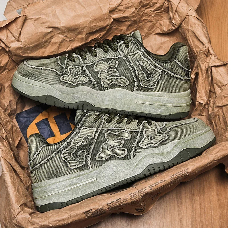 2024 Summer New Washed Denim Couple Shoes with Soft Sole Casual Dirty Board Shoes Non-slip Wear-resistant Sports Shoes for Men - Melo