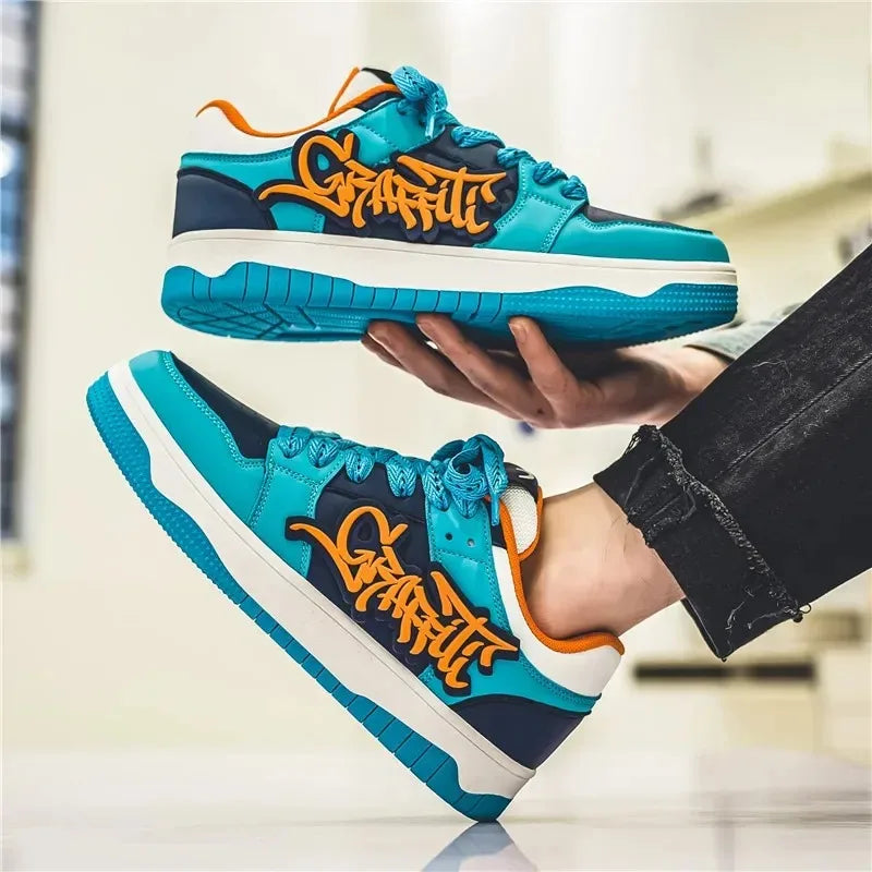 Fashion Blue Designer Skateboard Shoes Men Streetwear Hip hop Sneakers Men Luxury Platform Skateboard Sneakers Men basket homme - Melo
