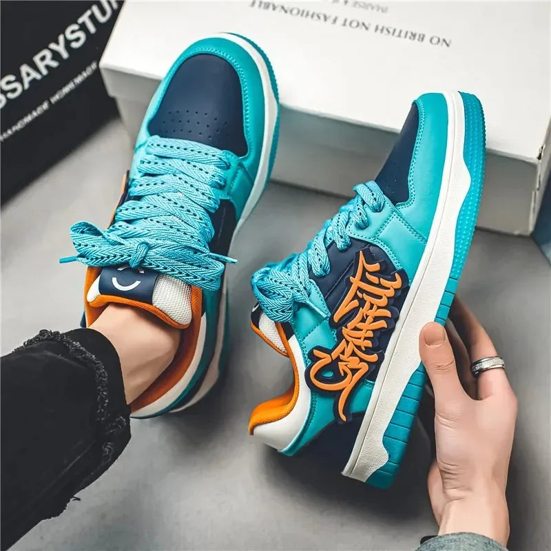 Fashion Blue Designer Skateboard Shoes Men Streetwear Hip hop Sneakers Men Luxury Platform Skateboard Sneakers Men basket homme - Melo
