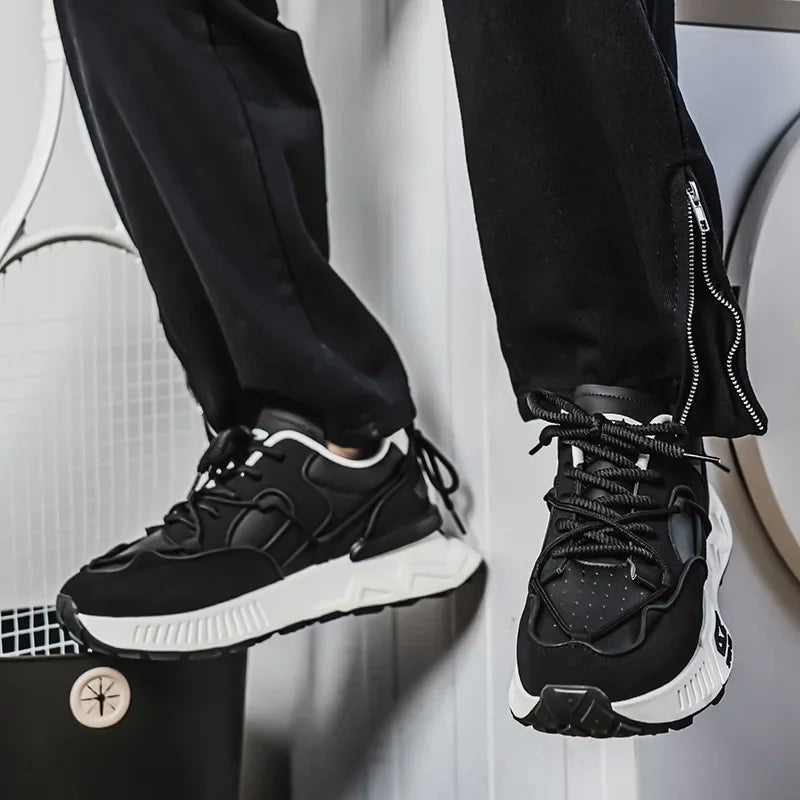 Men's Sport Shoes Autumn Winter Thick Bottom Heightening Dad Shoes Korean Style Trendy Shoes round Toe Synthetic Casual Shoes - Melo