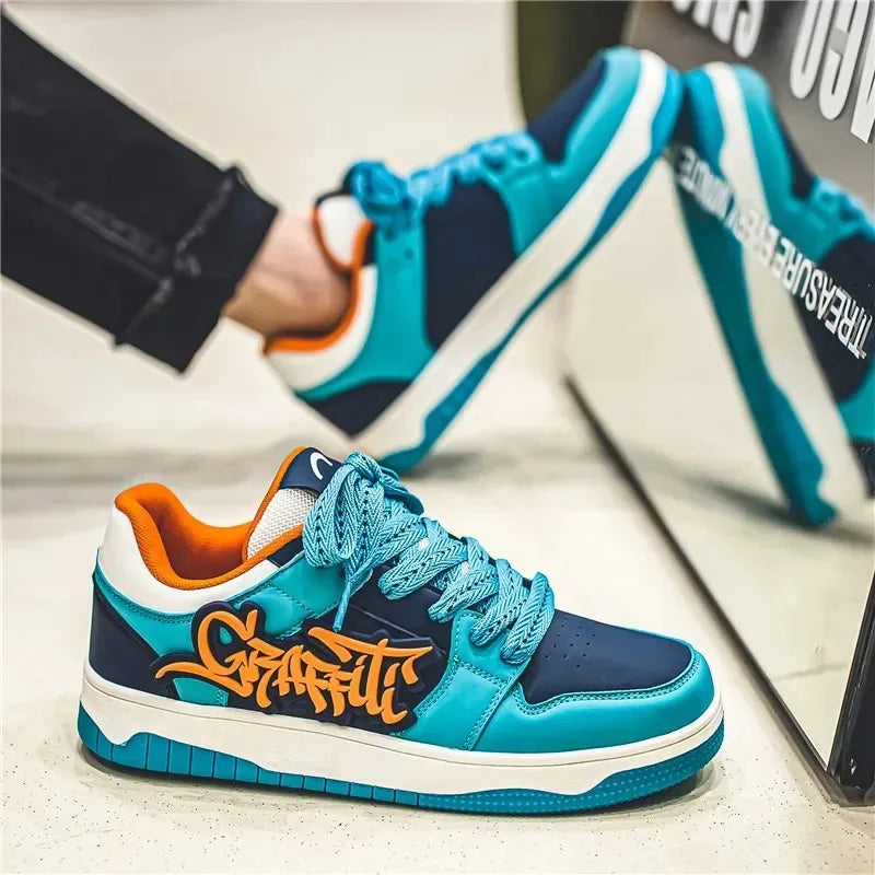 Fashion Blue Designer Skateboard Shoes Men Streetwear Hip hop Sneakers Men Luxury Platform Skateboard Sneakers Men basket homme - Melo