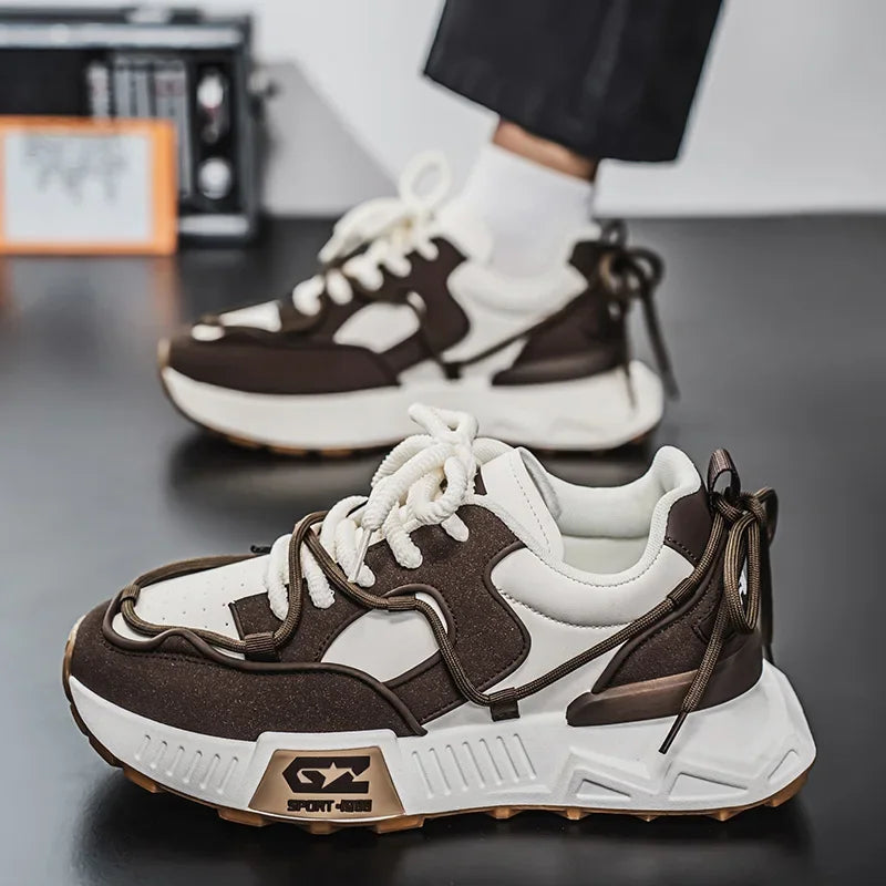 Men's Sport Shoes Autumn Winter Thick Bottom Heightening Dad Shoes Korean Style Trendy Shoes round Toe Synthetic Casual Shoes - Melo