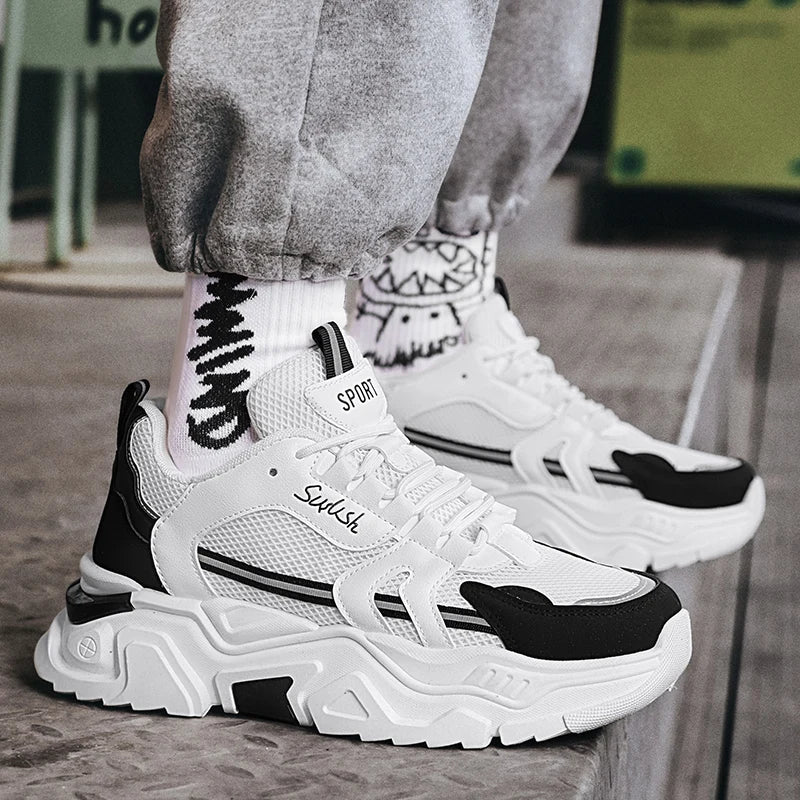 Student thick soled mesh breathable casual sports shoes four seasonal men's outdoor soft sole comfort running shoes male sneaker - Melo