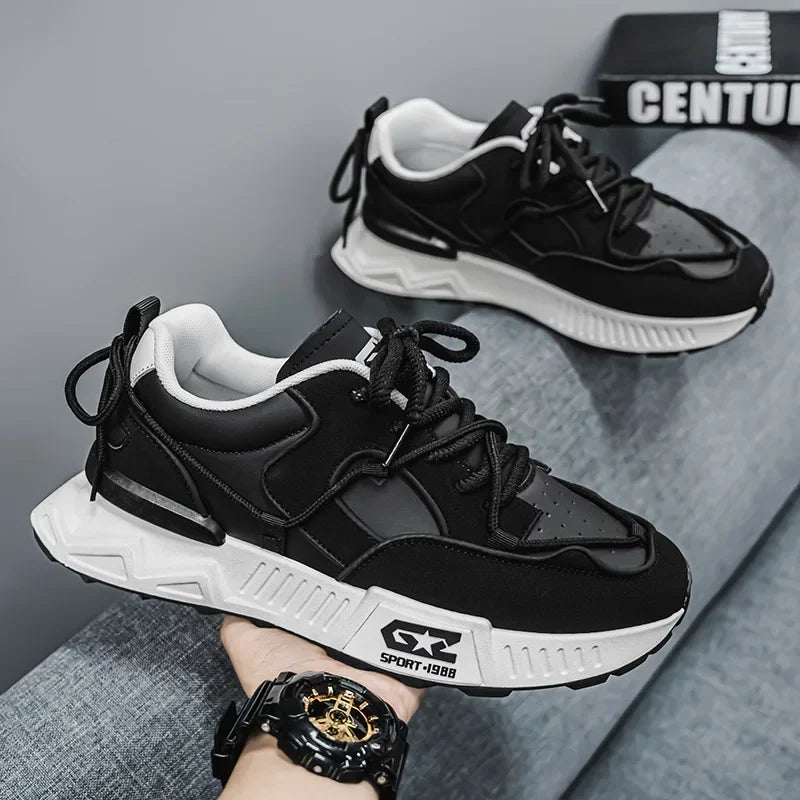 Men's Sport Shoes Autumn Winter Thick Bottom Heightening Dad Shoes Korean Style Trendy Shoes round Toe Synthetic Casual Shoes - Melo