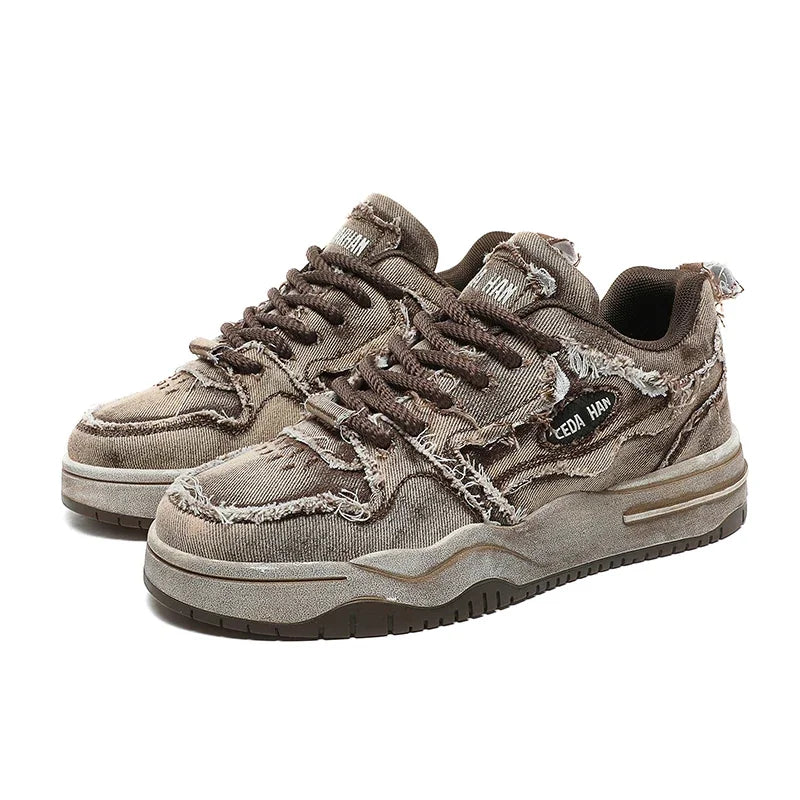 Men's Personalized Denim Retro Fashion Skateboarding Shoes Versatile Men's Sports Shoes Couple Outdoor Sports and Casual Shoes - Melo