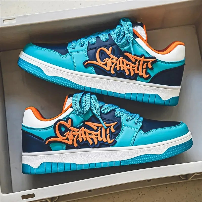 Fashion Blue Designer Skateboard Shoes Men Streetwear Hip hop Sneakers Men Luxury Platform Skateboard Sneakers Men basket homme - Melo