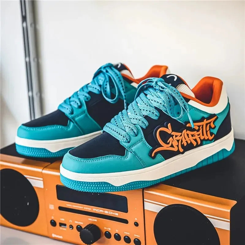 Fashion Blue Designer Skateboard Shoes Men Streetwear Hip hop Sneakers Men Luxury Platform Skateboard Sneakers Men basket homme - Melo