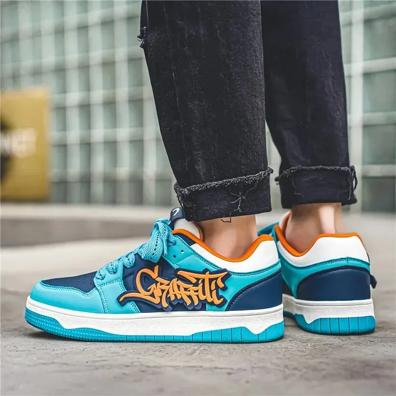 Fashion Blue Designer Skateboard Shoes Men Streetwear Hip hop Sneakers Men Luxury Platform Skateboard Sneakers Men basket homme - Melo